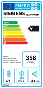KG57NVW22N Enerji Etiketi, Siemens iQ100 KG57NVW22N 505 Lt noFrost Buzdolabı