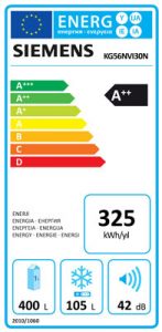 Siemens iQ300 KG56NVI30N 559 Lt noFrost Buzdolabı, KG56NVI30N Enerji Etiketi
